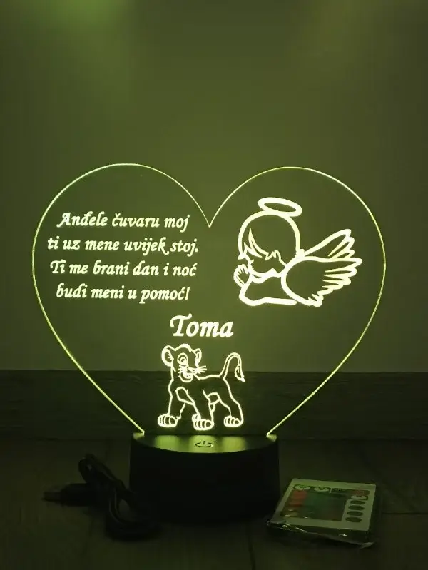 LED noćna svjetiljka u obliku srca s likom lava i personalizacijom