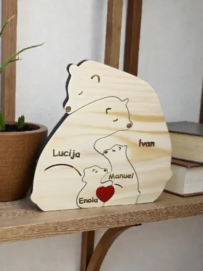 Personalizirana drvena obiteljska dekoracija medvjedi s imenima